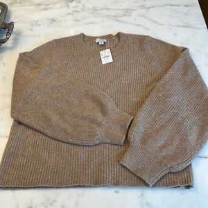 Tan, ribbed crew neck sweater